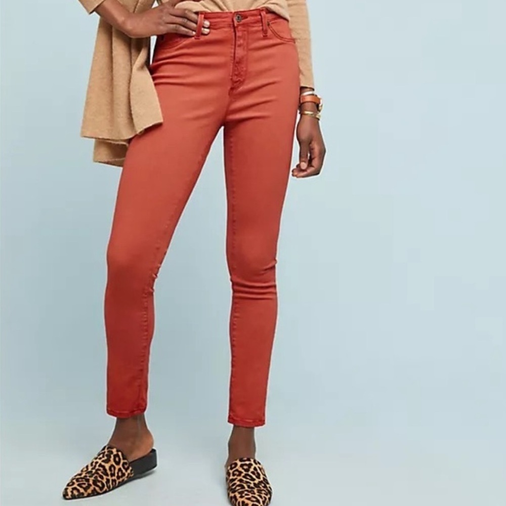 AG Abby Sateen High Rise Skinny Jeans Coral Orange Size 28 Anthropologie